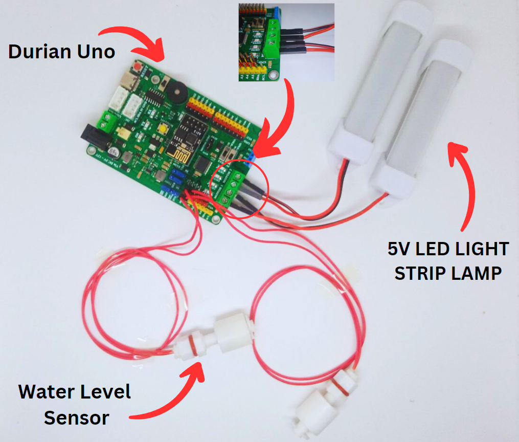 Arduino STEM RBT project: Arduino IOT FLOOD DETECTOR USING DURIAN UNO