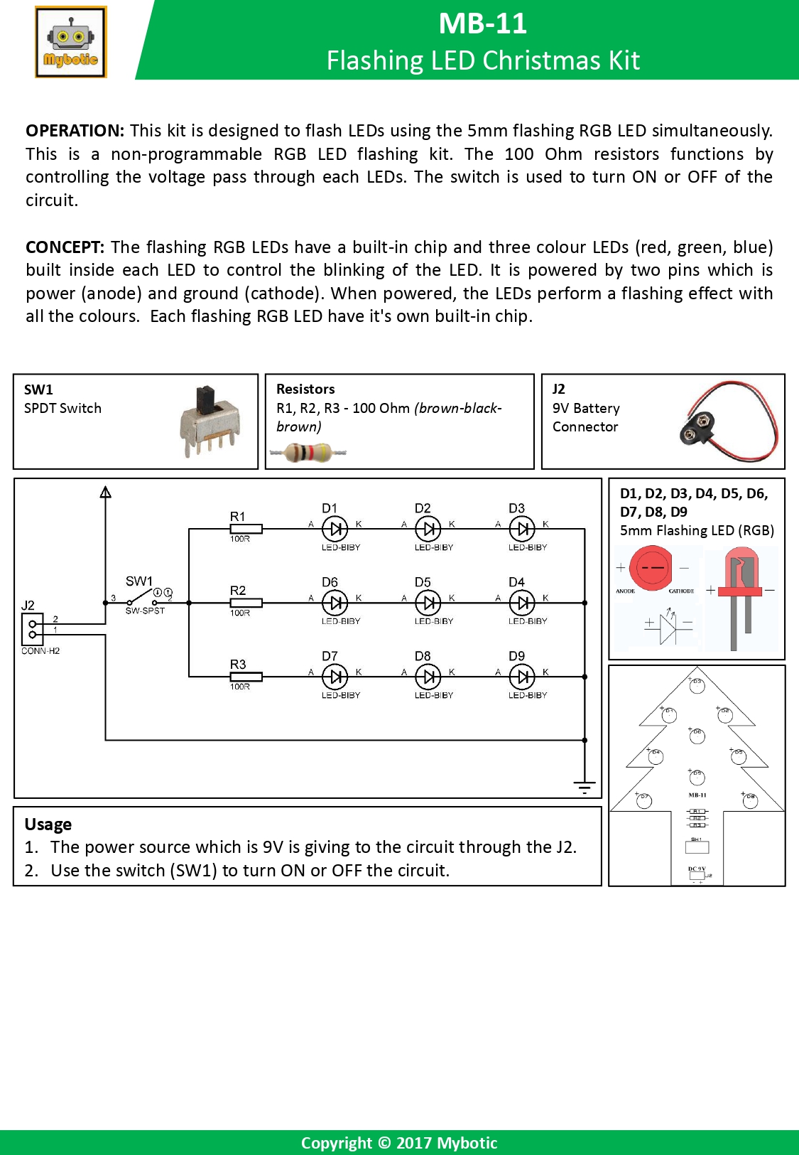 MB11 Flashing LED Christmas Tree Hobby Kit
